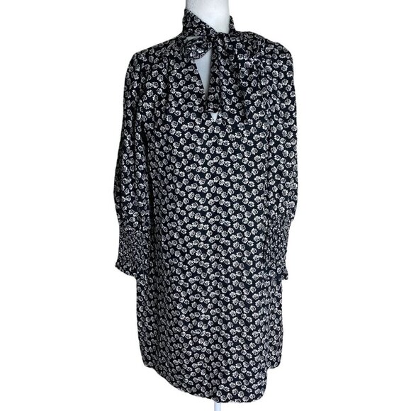 Rebecca Taylor Rue 100% SILK Floral Print Dress in Black 3/4 Sleeves Womens Sz 6 - Picture 2 of 9
